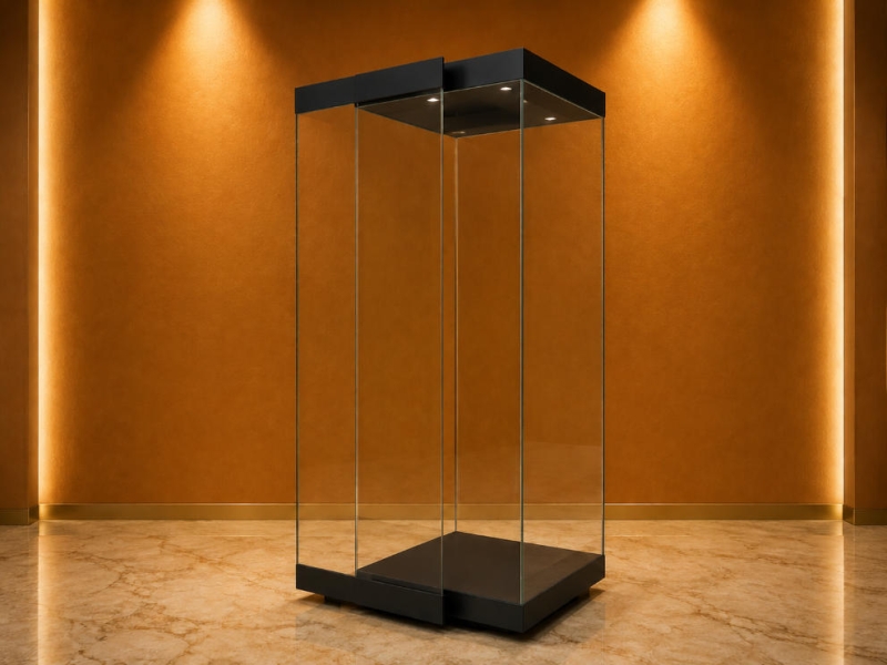 Vertical Slide Wall Museum Display Cabinet | Square Frameless Wall Museum Showcase - SUNZEN