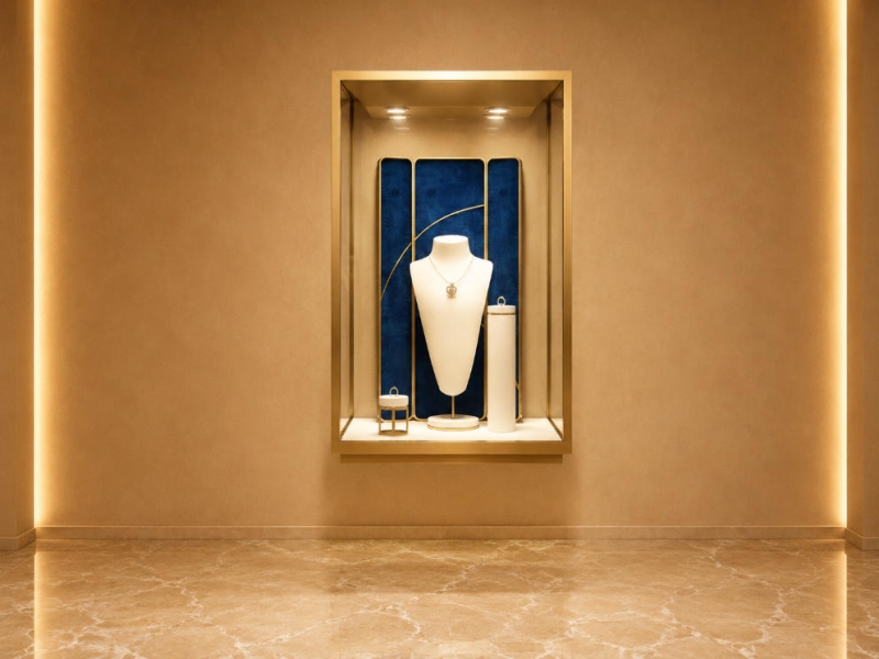 Wall Jewel Vitrine | Gold Frame Wall Mounted Booth - Sunzen