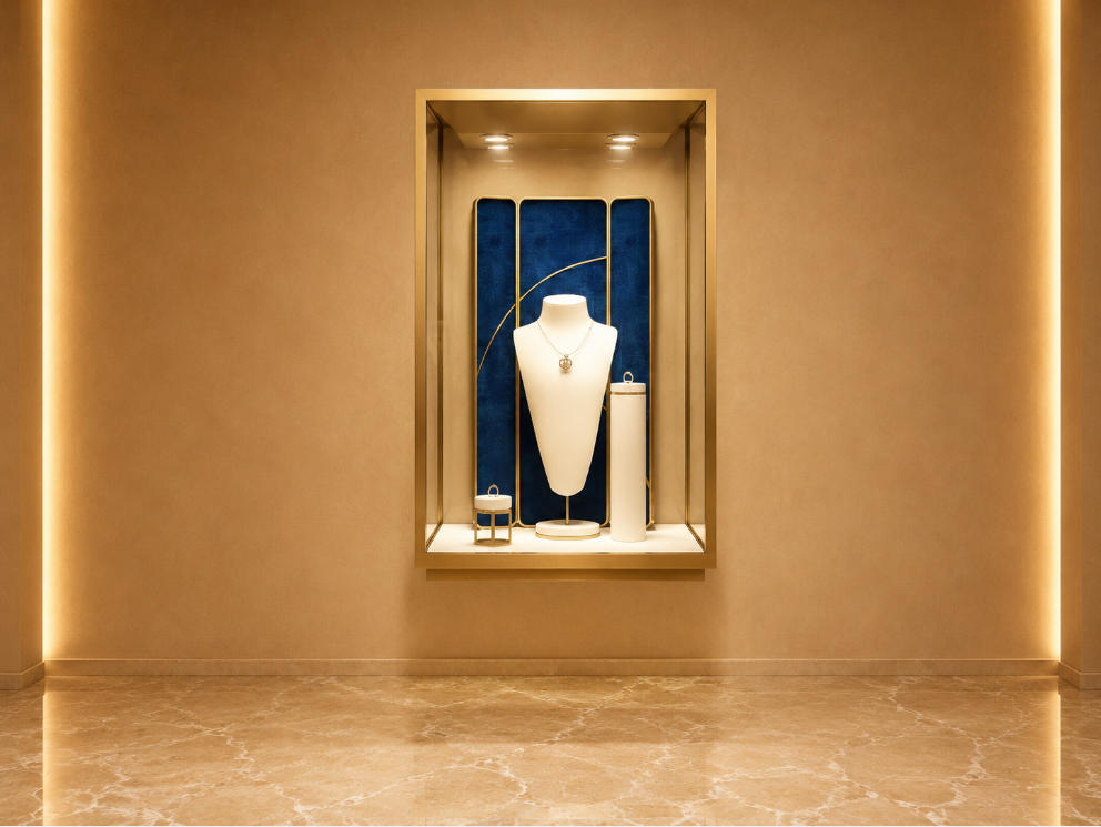 Wall Jewel Vitrine | Gold Frame Wall Mounted Booth - Sunzen 1 Wall Jewel Vitrine | Gold Frame Wall Mounted Booth - Sunzen