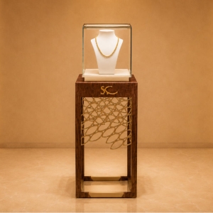 Wood Jewelry Pedestal | Cutout Metal Tall Necklace Booth - Sunzen 2 Wood Jewelry Pedestal | Cutout Metal Tall Necklace Booth - Sunzen