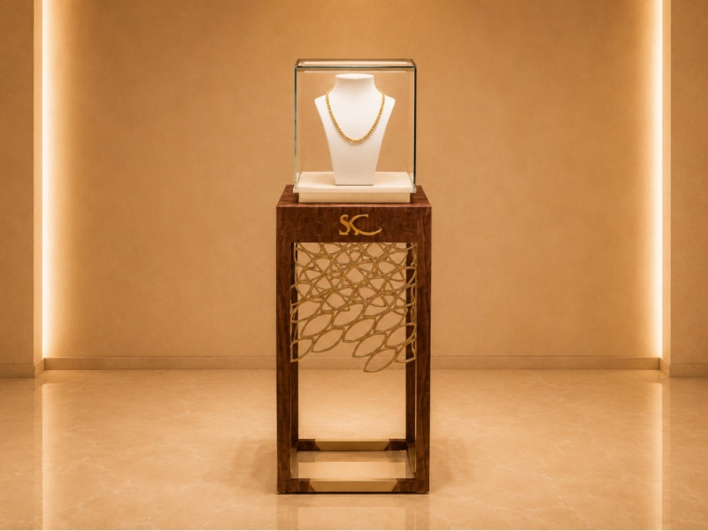Wood Jewelry Pedestal | Cutout Metal Tall Necklace Booth - Sunzen