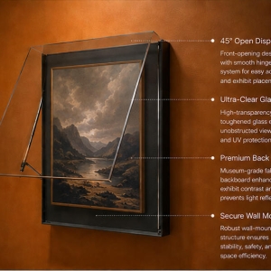 Frameless Glass Wall Museum Case | Modern Wall Mounted Museum Showcase - SUNZEN 3 Frameless Glass Wall Museum Case Modern Wall Mount Showcase