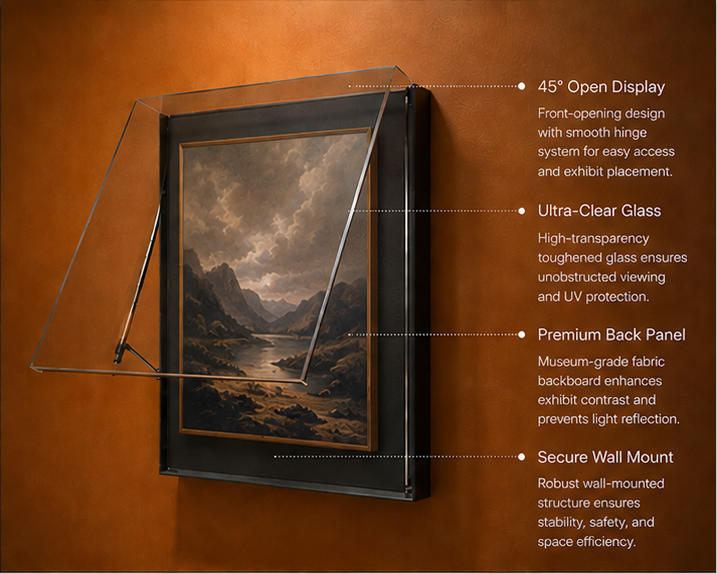 Frameless Glass Wall Museum Case Modern Wall Mount Showcase
