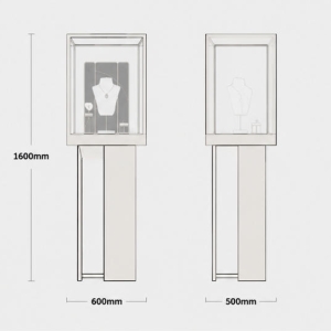 Tall Gold Vitrine | Floor Jewel Tower Necklace Display Stand - Sunzen 6 CAD drawing tall gold vitrine asymmetry jewel plinth floor jewel tower black fabric backdrop built-in necklace display stand dimension layout