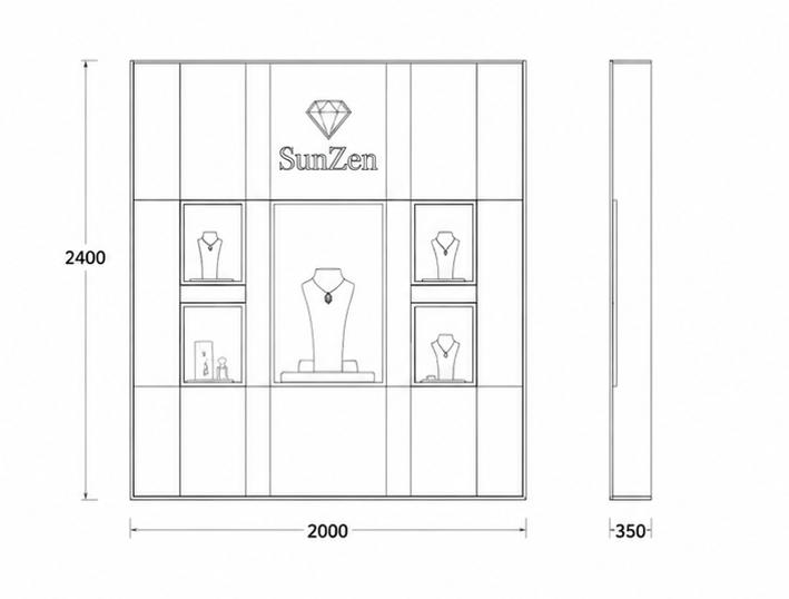 Jewelry Fabric Wall Cabinet CAD Drawing