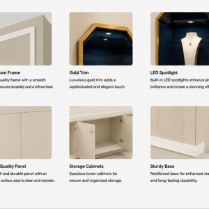 Luxury Jewelry Octagon Wall Cabinet | Beige Gold Frame Blue Velvet Display Niche – Sunzen 5 Material & Craft Close-up of Octagon Gold Niche Wall