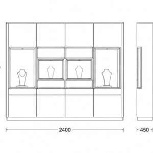 Jewelry Four Compartment Black Wall Cabinet | Wood Lining Gold Frame Display Wall – Sunzen 3 Jewelry Four Compartment Black Wall Cabinet CAD Drawing