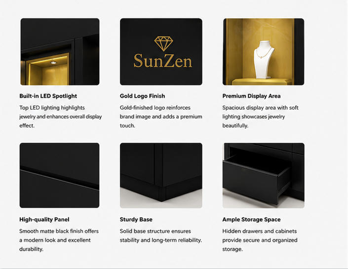 Material & Craft Close-up of Black Wood Lining Four Compartment Jewelry Wall Cabinet