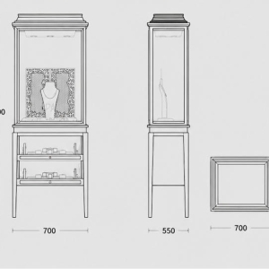 Jewelry Tall Display Stand | Black Wood Gold Frame Double Layer Vertical Showcase - SUNZEN 3 Jewelry Tall Display Stand CAD Structural Drawing