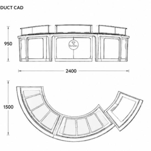 Jewelry C-Shape Curved Island Counter | Natural Wood Multi Arc Glass Retail Display Table – Sunzen 3 Jewelry C-Shape Curved Island Counter CAD Drawing