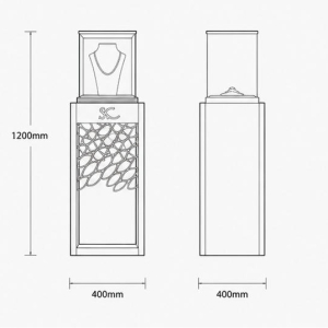 Wood Jewelry Pedestal | Cutout Metal Tall Necklace Booth - Sunzen 6 CAD drawing tall wood jewelry pedestal hollow cutout metal stand lockable tall necklace booth brand logo jewel plinth carved display tower