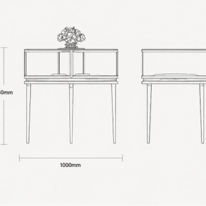 Round Jewel Island | Gold Glass Circular Display Booth - Sunzen 6 CAD drawing round jewel island thin gold leg gold glass counter blue velvet tray central floral plinth circular display booth dimension layout
