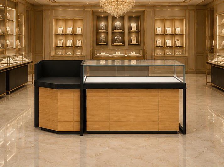 Combined L Jewelry Corner Showcase Mall Boutique Wall Installation Shot