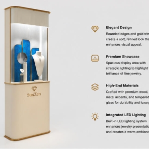 45 Degree Side View of Cream Freestanding Jewelry Tower
