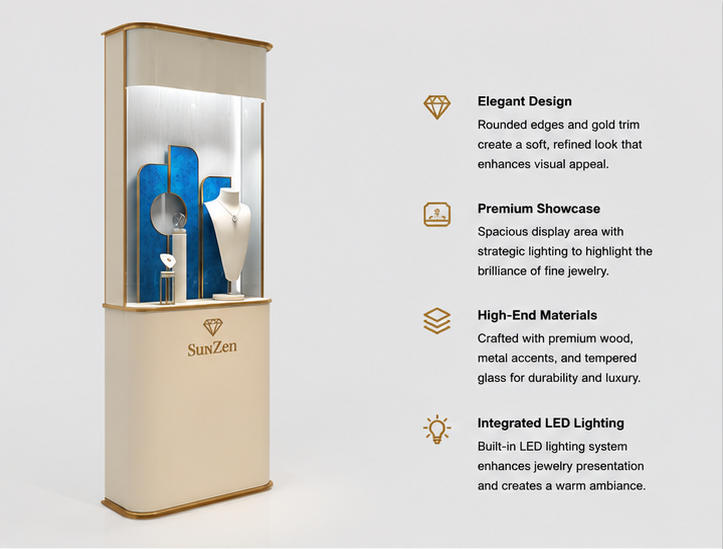 45 Degree Side View of Cream Freestanding Jewelry Tower