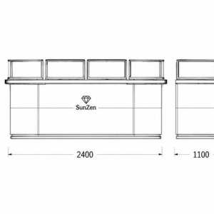 Jewelry Oval Island Counter | Cream Dual Section Gold Glass Display Table – Sunzen 3 Jewelry Oval Island Counter CAD Drawing