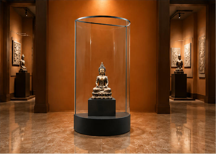 On-site Wall Installation Shot Of Curved Arc Wall Mount Museum Display Case In Modern Heritage Gallery
