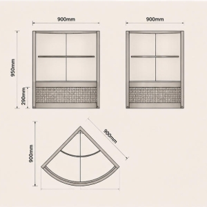 Curved Jewelry Corner Showcase | White LED Light Wall Corner Jewelry Cabinet - SUNZEN 4 Arc Wall Corner Outline & Double Curved Glass Shelf Mechanical CAD Drawing