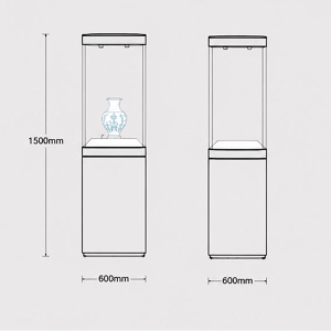 CAD layout drawing of cylindrical vase vitrine round pedestal museum stand tall circular artifact cabinet dimension marking
