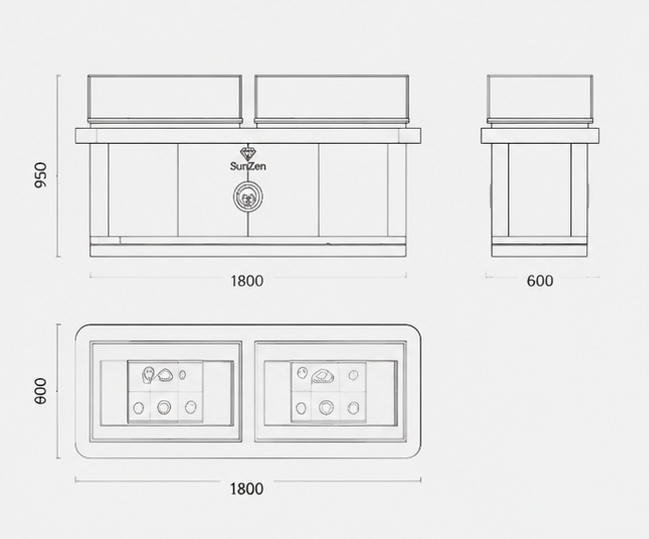 Jewelry Dark Wood Dual Glass Jade Display Counter CAD Drawing