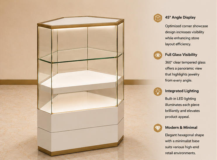 Hexagon Jewelry Corner Showcase Double Layer Wall Cabinet Render
