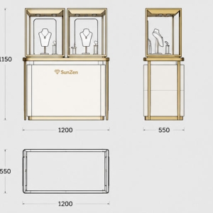 Jewelry Dual Gold Frame White Base Necklace Display Counter CAD Drawing
