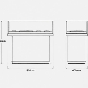 Dual Jewel Counter | Gold Trim Glass Case - Sunzen 6 CAD drawing dual jewel counter linked display unit gold trim glass case cream base cabinet black velvet liner layout dimension
