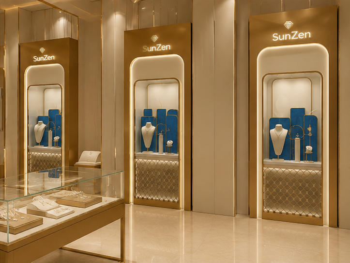 Luxury Store Gold Jewelry Tower Installed