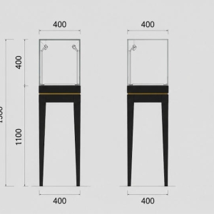 Four Leg Vitrine | Gold Trim Jewel Booth Slender Black Tall Case Mini Cube Glass Unit Red Vase Relic Cabinet 3 CAD layout four leg vitrine gold trim jewel booth slender black tall case mini cube glass unit red vase relic cabinet dimension drawing