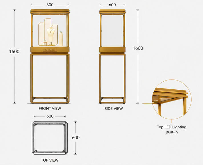 Jewelry Full Gold Cube Pedestal Display Tower CAD Structural Drawing