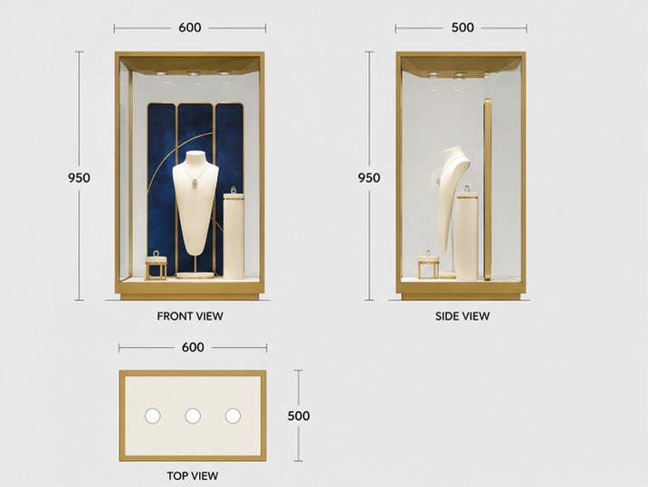 Jewelry Cube Display Cabinet CAD Structural Drawing