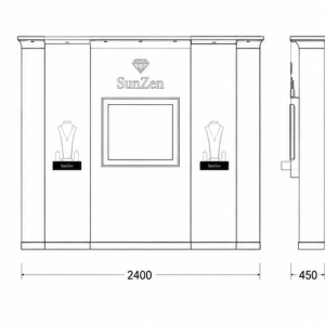 Jewelry Dual Niche Gold Accent Display Wall | Central Screen Brand Backdrop – Sunzen 3 Jewelry Dual Niche Gold Accent Display Wall CAD Drawing