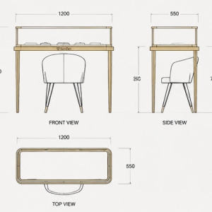 Jewelry consultation table | Light Luxury Matching Fabric Chair Retail Showcase Set – Sunzen 3 Jewelry Slim Gold Leg Single Glass Consultation Display Table CAD Drawing