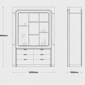 Grid Shelf Cabinet | Drawer Jewel Wallcase Backlit Niche Unit - Sunzen 6 CAD drawing grid shelf cabinet segmented wall showcase backlit niche unit drawer jewel wallcase storage jewelry hutch dimension layout