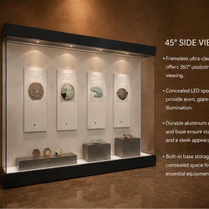 Dual-Layer Wall Vitrine | Hanging Plaque Booth Tier Podium Case Multi-Item Wall Unit Layered Metal Cabinet 4 Close-up UV glass, hanging plaque booth, stepped tier podium case inside dual-layer wall vitrine
