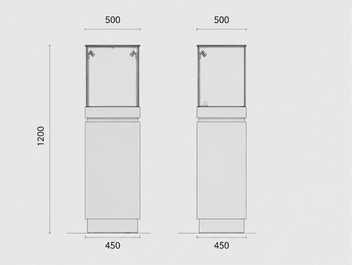 CAD layout jade pendant vitrine mini square jewel booth tall slim pedestal case spot light jewelry unit gem artifact display cabinet dimension drawing