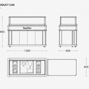 Jewelry L-Shaped Split Display Counter | White Gold Frame Red Liner Dual Zone Retail Showcase – Sunzen 3 Jewelry L-Shaped Split Display Counter CAD Drawing