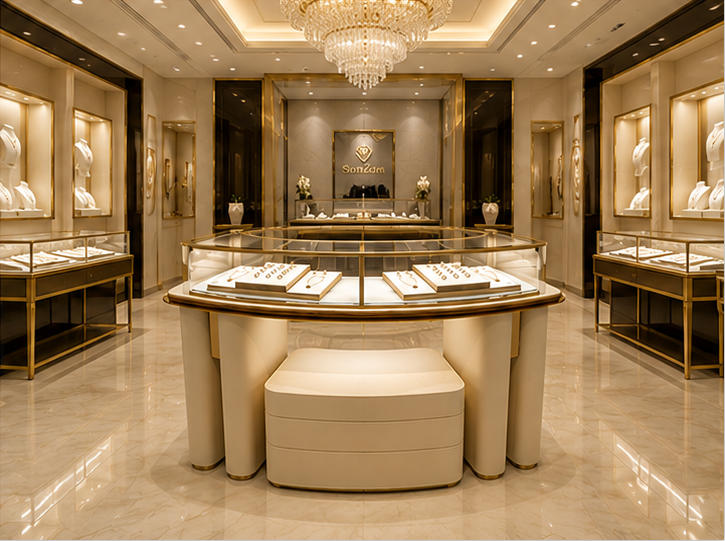 Real Installation Shot In Light Luxury Fashion Jewelry Boutique Central Zone