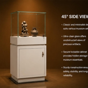 Square Storage Vitrine | Side Lock Cabinet Booth Green Edge Glass Case Compact Pedestal Unit Mixed Antique Relic Cabinet 4 Close-up side lockable storage cabinet door, polished green glass edge, square top transparent glass cavity inside square storage vitrine side lock cabinet booth