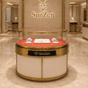 Real Installation Shot In Minimalist Light Luxury Fine Jewelry Boutique Central Focal Zone