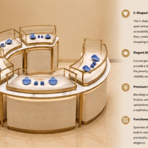 Modular Curved Jewelry Island Showcase | Circular Combined Boutique Jewelry Island Counter - SUNZEN 3 Modular Curved Jewelry Island Showcase Circular Combined Boutique Display Render