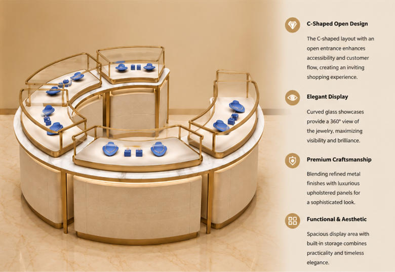 Modular Curved Jewelry Island Showcase Circular Combined Boutique Display Render