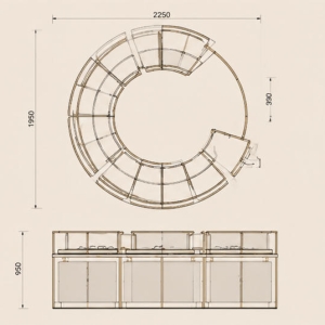 Modular Curved Jewelry Island Showcase | Circular Combined Boutique Jewelry Island Counter - SUNZEN 4 Modular Circular Splicing Structure CAD Drawing of Jewelry Island Showcase