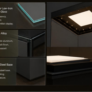 Custom Museum Display Cabinet | Diagonal Hydraulic Lift Security Showcase - SUNZEN 5 Material & Hydraulic Part Close-up of Museum Diagonal Hydraulic Showcase