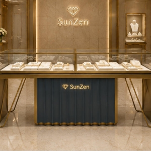 Real Installation Shot In Niche Minimalist Designer Fine Jewelry Boutique Central Sales Aisle Zone