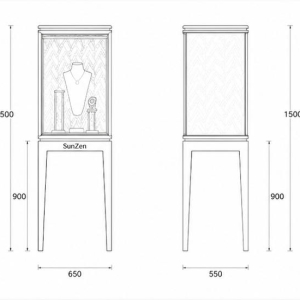 CAD layout pattern gold back pedestal four leg tower vitrine top strip light booth necklace bust interior branded tall gem stand dimension drawing