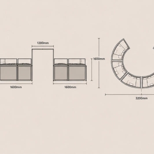 Round Modular Jewelry Kiosk | Split Modular Mall Jewelry Island Kiosk - SUNZEN 4 Circular Spliced Modular Curved Counter Mechanical CAD Drawing