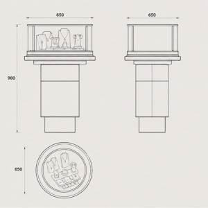 Jewelry Round Pedestal Display Stand | Gold Frame Circular Glass Tiered Base Showcase - SUNZEN 3 Jewelry Round Pedestal Display Stand CAD Structural Drawing