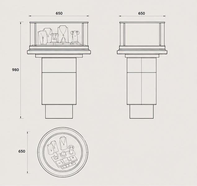 Jewelry Round Pedestal Display Stand CAD Structural Drawing