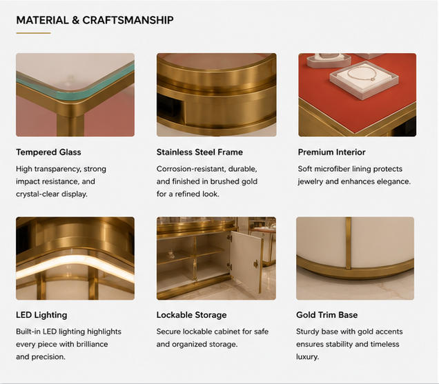 Material & Craft Close-up of Round Gold Frame Rotary Red Liner Jewelry Circular Display Counter